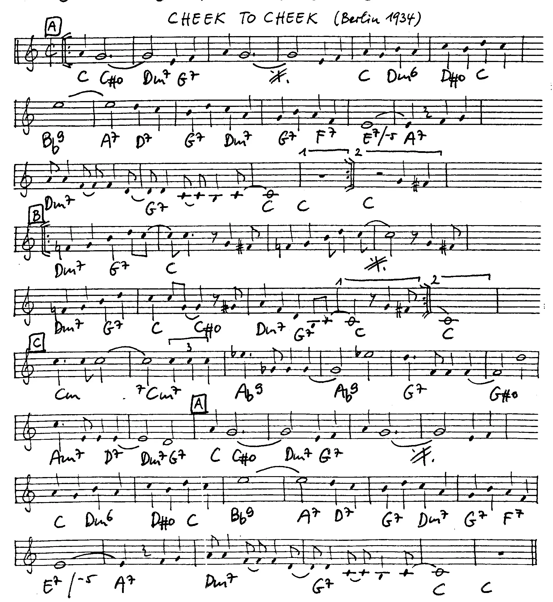 cheek to cheek free jazz leadsheet - Courtesy of the Jungle Jazz Band